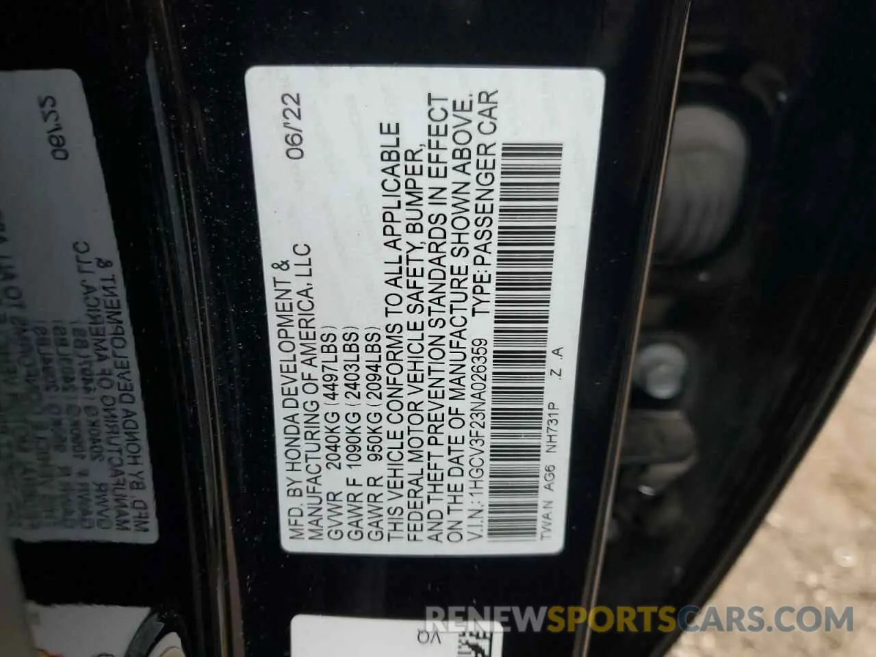 14 Photograph of a damaged car 1HGCV3F23NA026359 HONDA ACCORD 2022