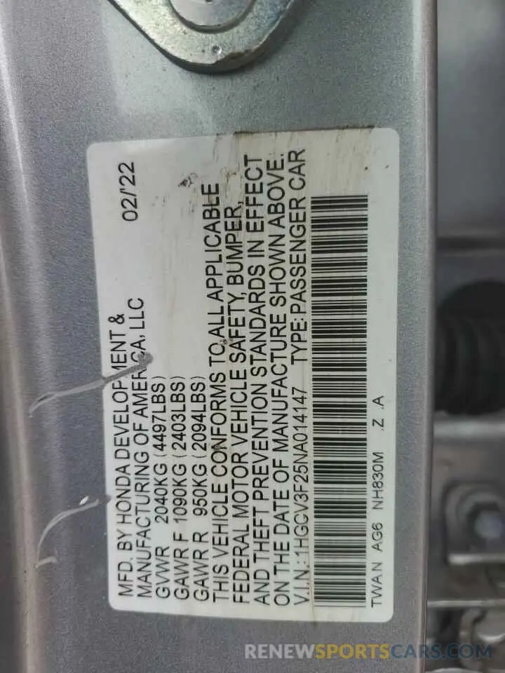 13 Photograph of a damaged car 1HGCV3F25NA014147 HONDA ACCORD 2022