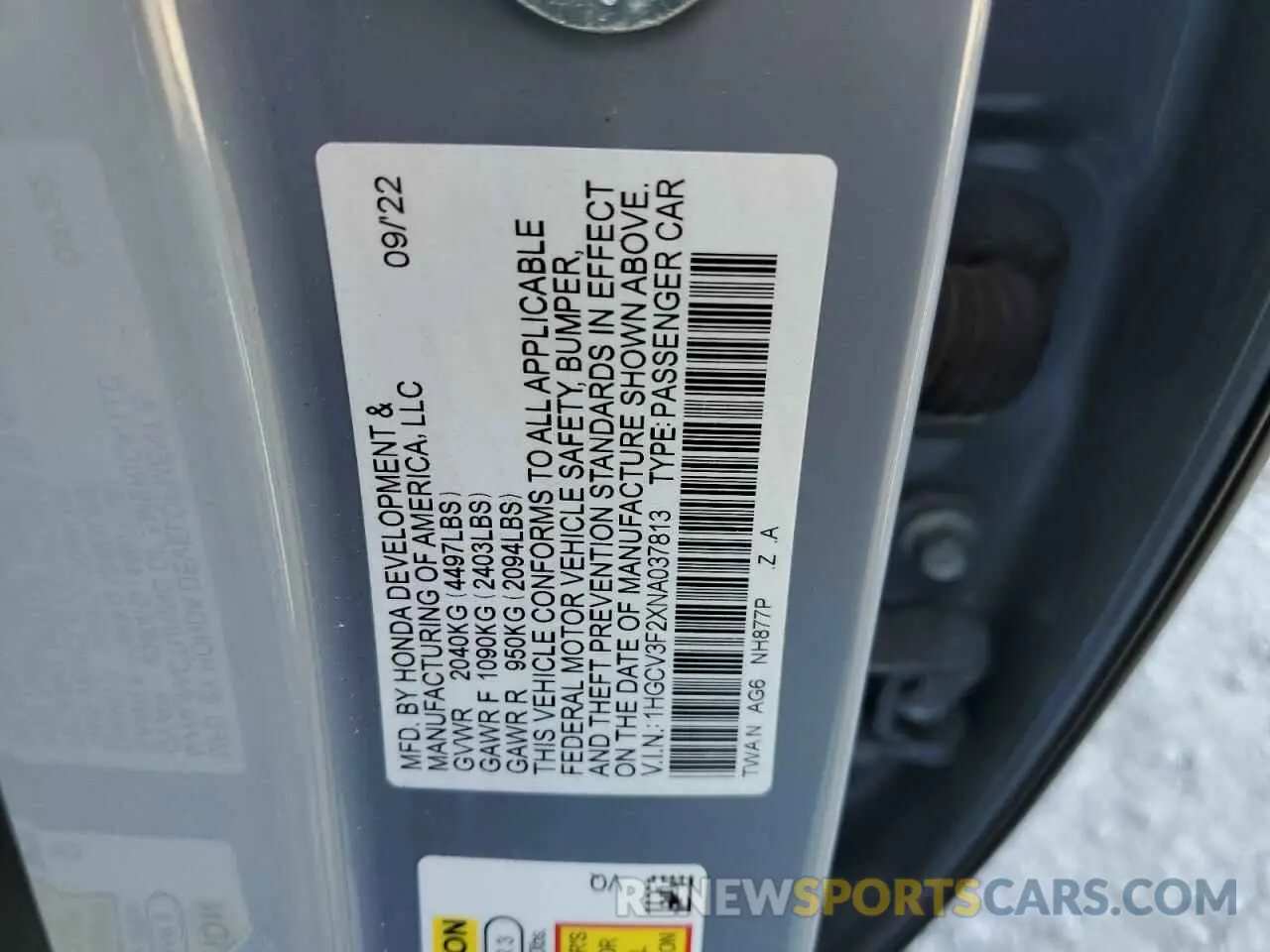 13 Photograph of a damaged car 1HGCV3F2XNA037813 HONDA ACCORD 2022
