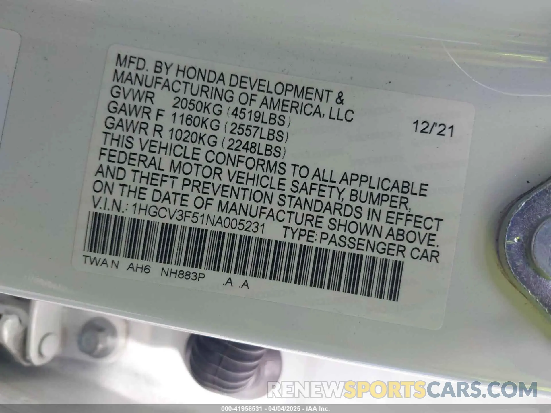9 Photograph of a damaged car 1HGCV3F51NA005231 HONDA ACCORD 2022