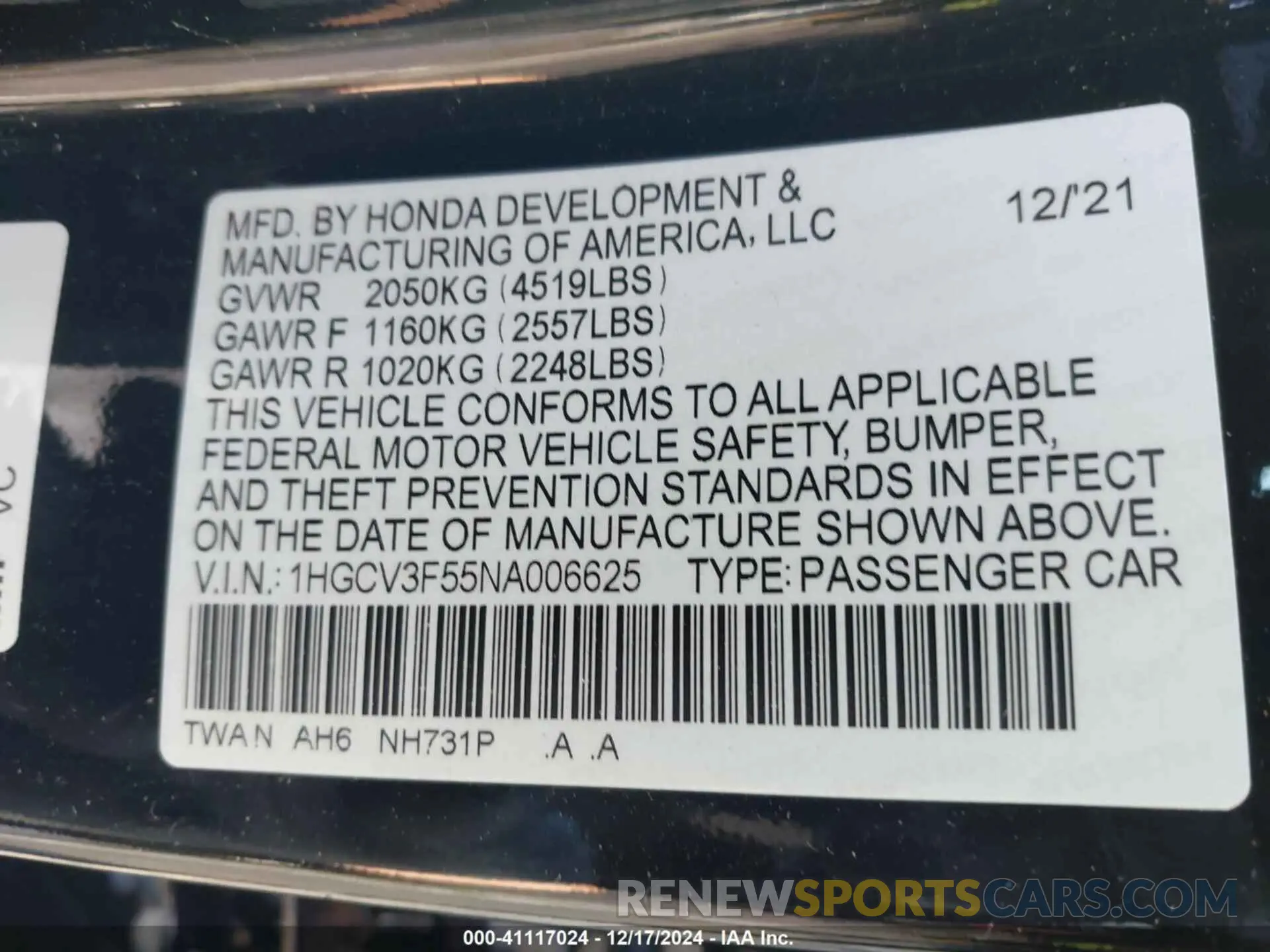9 Photograph of a damaged car 1HGCV3F55NA006625 HONDA ACCORD 2022