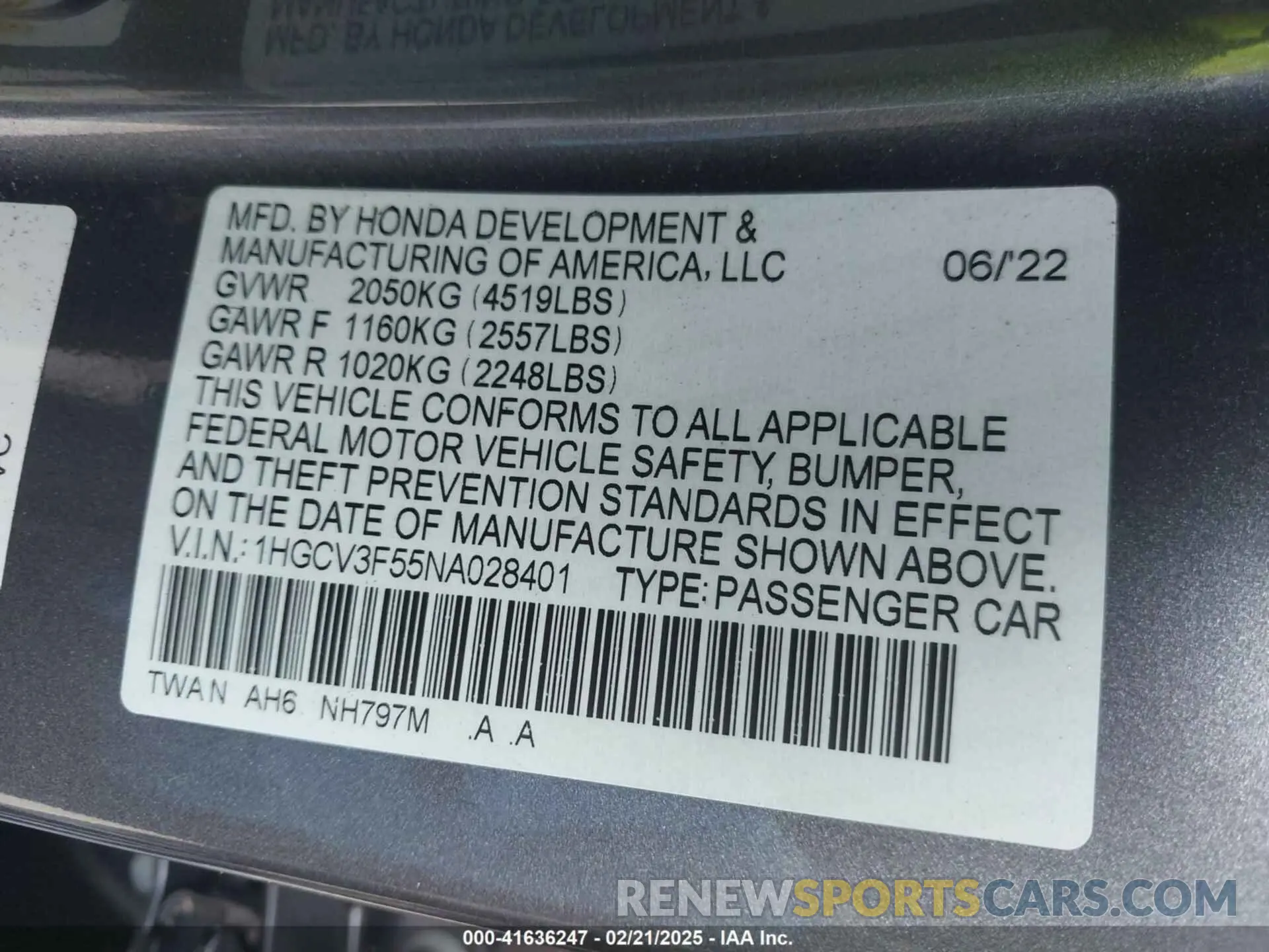 9 Photograph of a damaged car 1HGCV3F55NA028401 HONDA ACCORD 2022