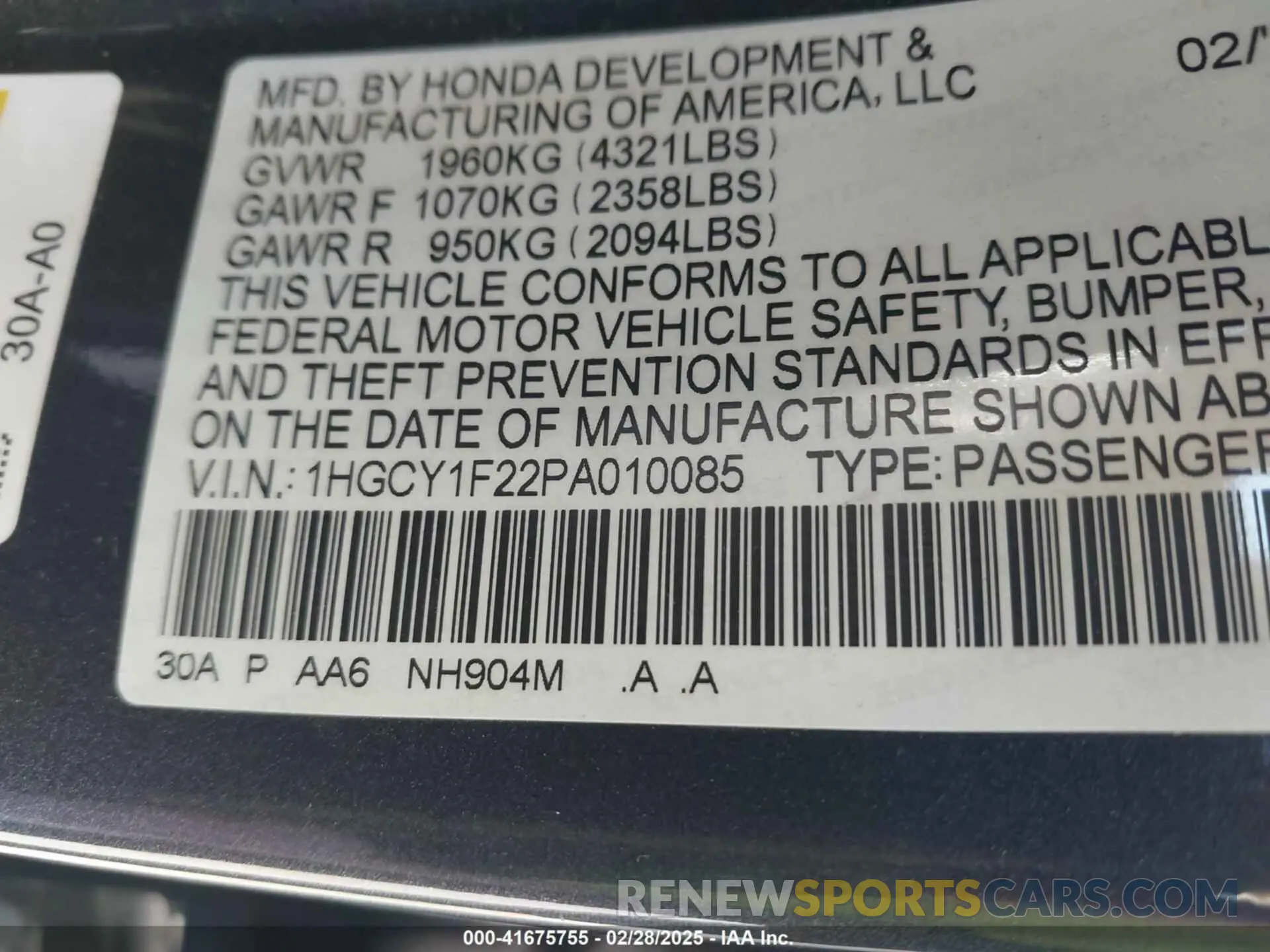 9 Photograph of a damaged car 1HGCY1F22PA010085 HONDA ACCORD 2023
