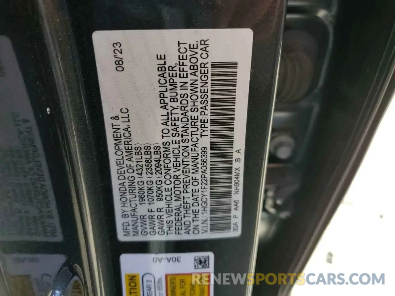 12 Photograph of a damaged car 1HGCY1F22PA056399 HONDA ACCORD 2023
