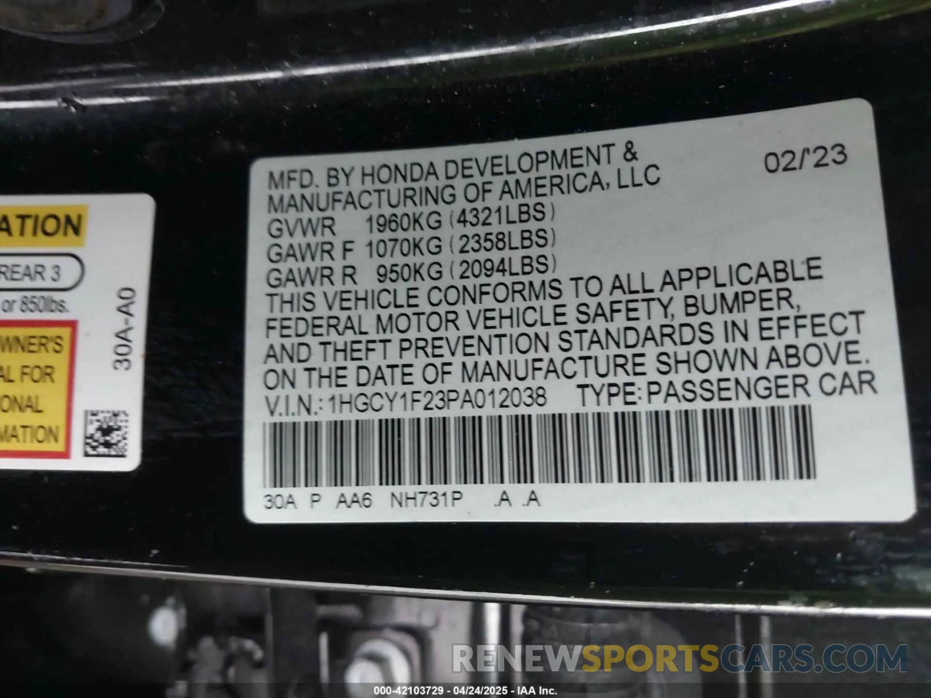 9 Photograph of a damaged car 1HGCY1F23PA012038 HONDA ACCORD 2023