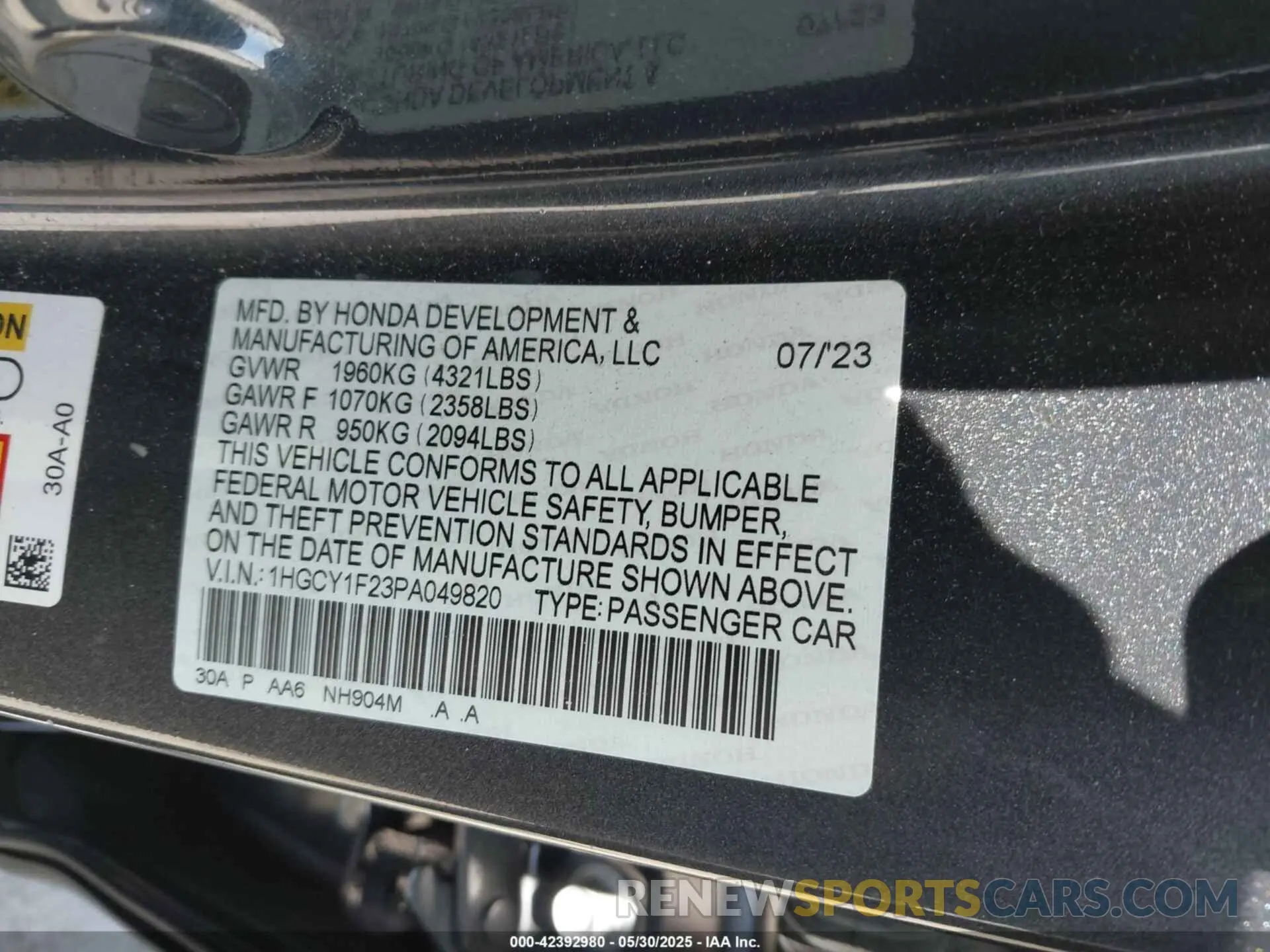9 Photograph of a damaged car 1HGCY1F23PA049820 HONDA ACCORD 2023