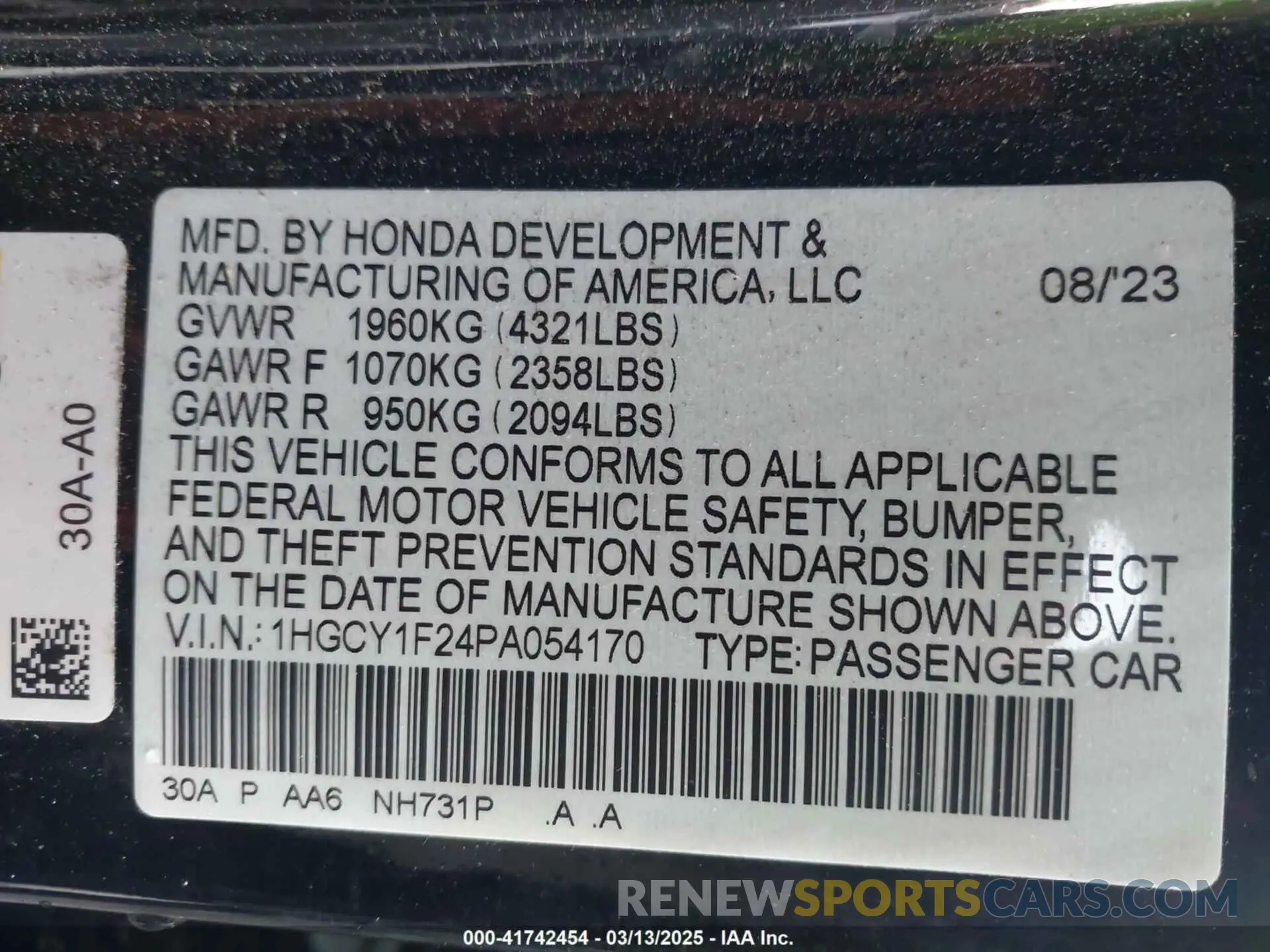 9 Photograph of a damaged car 1HGCY1F24PA054170 HONDA ACCORD 2023