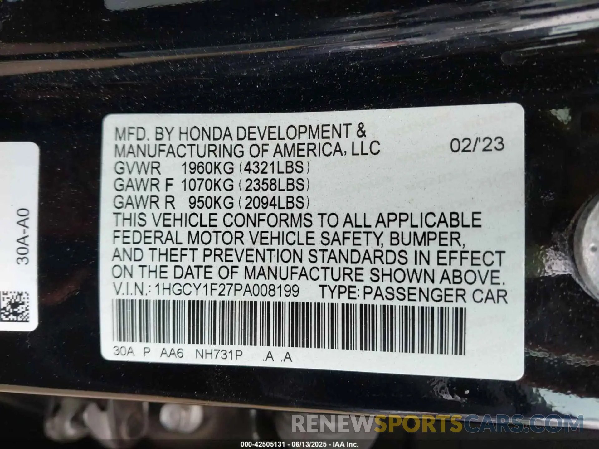 9 Photograph of a damaged car 1HGCY1F27PA008199 HONDA ACCORD 2023