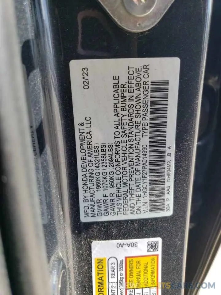 12 Photograph of a damaged car 1HGCY1F27PA014990 HONDA ACCORD 2023