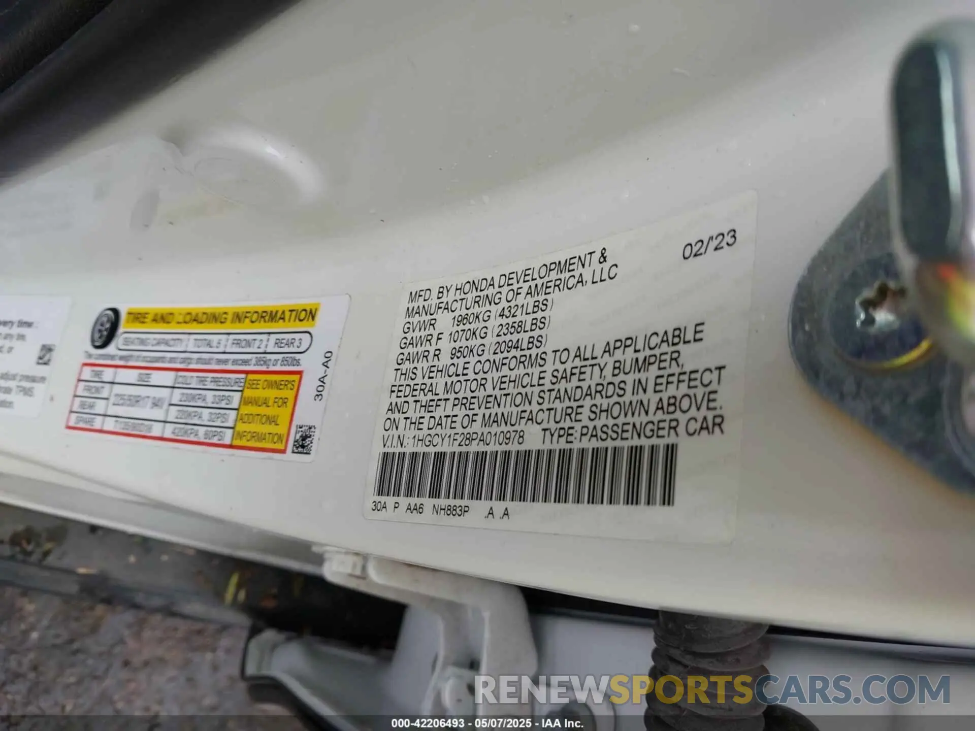 9 Photograph of a damaged car 1HGCY1F28PA010978 HONDA ACCORD 2023