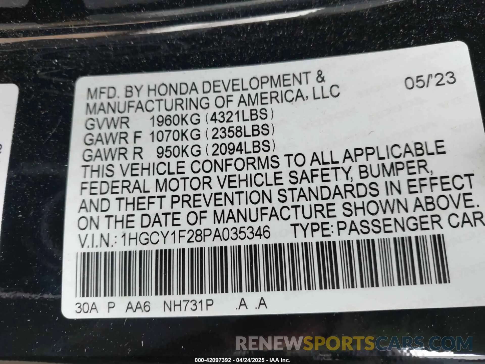 9 Photograph of a damaged car 1HGCY1F28PA035346 HONDA ACCORD 2023