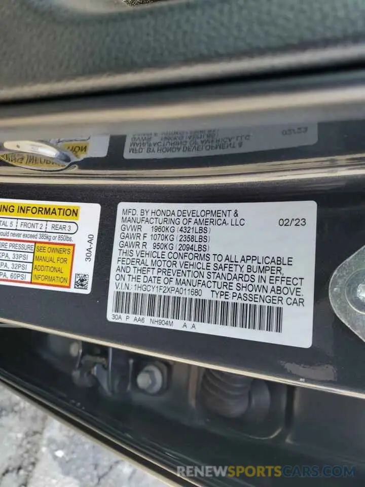 15 Photograph of a damaged car 1HGCY1F2XPA011680 HONDA ACCORD 2023