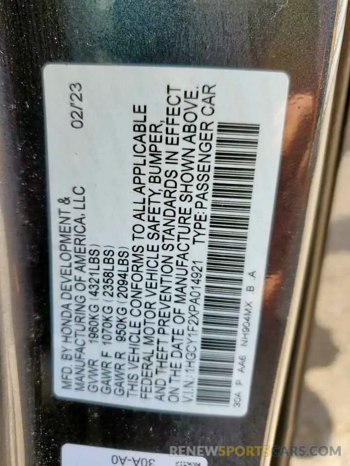 12 Photograph of a damaged car 1HGCY1F2XPA014921 HONDA ACCORD 2023