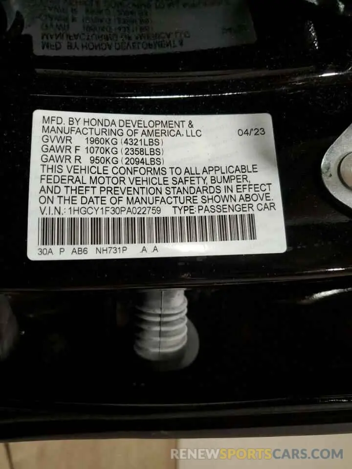 12 Photograph of a damaged car 1HGCY1F30PA022759 HONDA ACCORD 2023