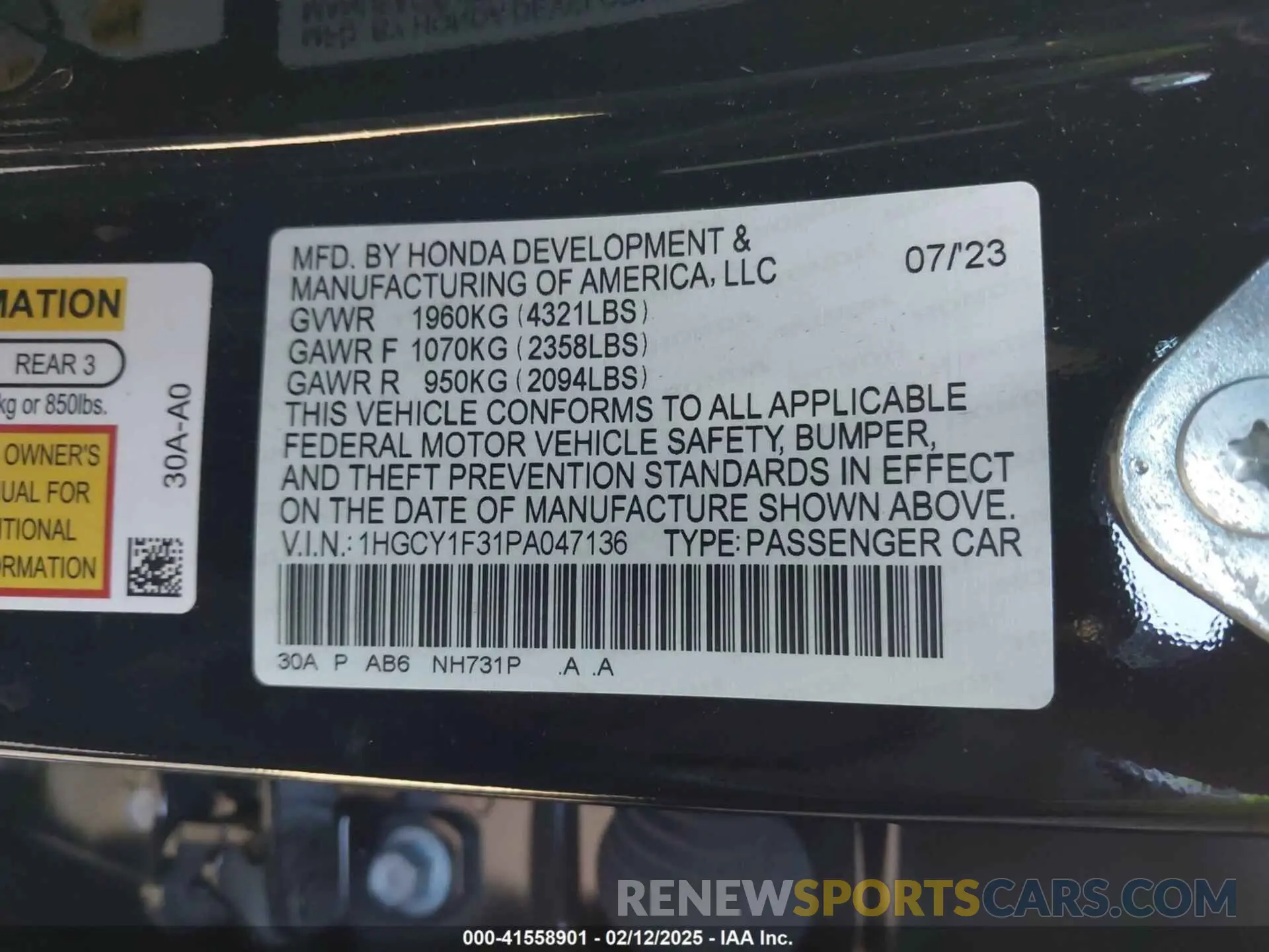 9 Photograph of a damaged car 1HGCY1F31PA047136 HONDA ACCORD 2023