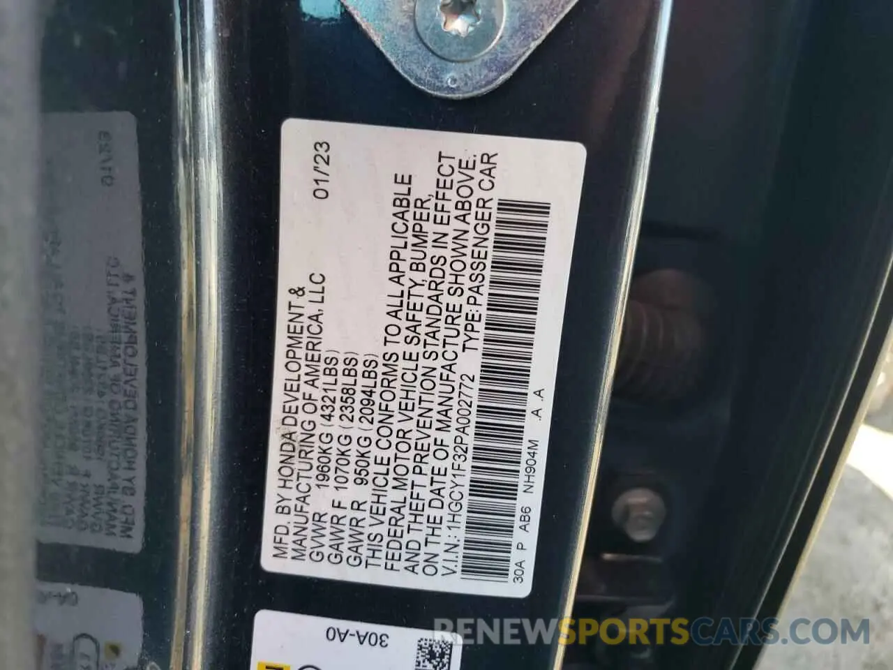 13 Photograph of a damaged car 1HGCY1F32PA002772 HONDA ACCORD 2023