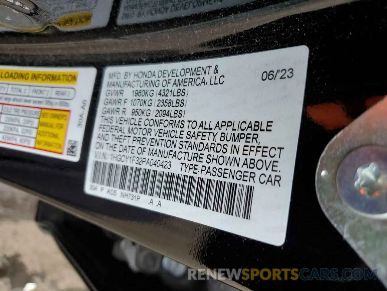 12 Photograph of a damaged car 1HGCY1F32PA040423 HONDA ACCORD 2023