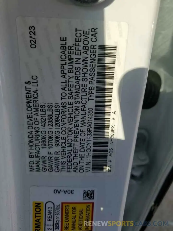 13 Photograph of a damaged car 1HGCY1F33PA014350 HONDA ACCORD 2023