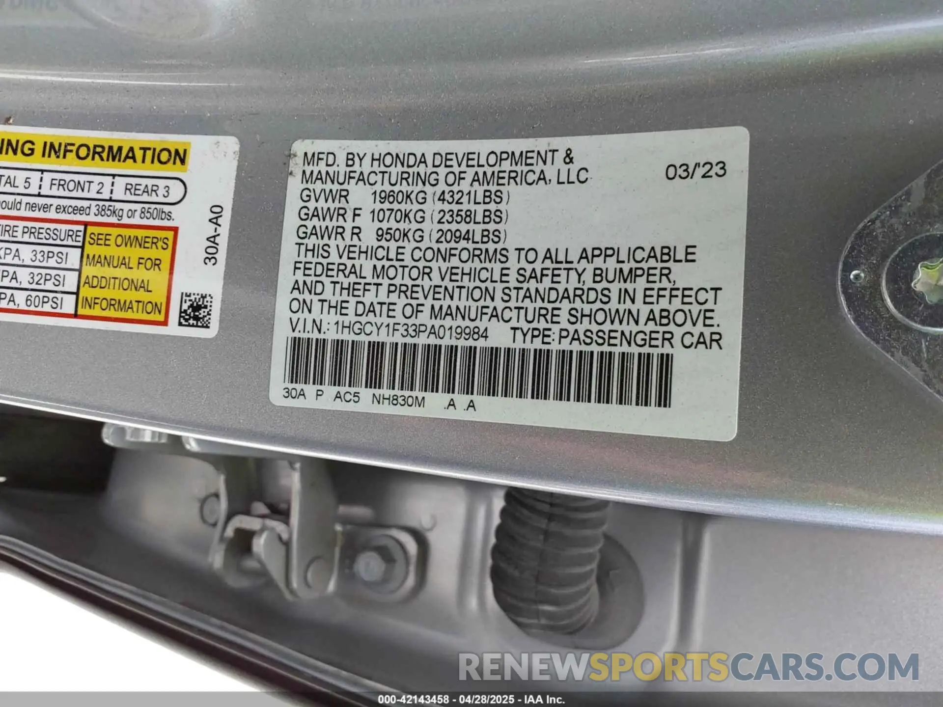9 Photograph of a damaged car 1HGCY1F33PA019984 HONDA ACCORD 2023