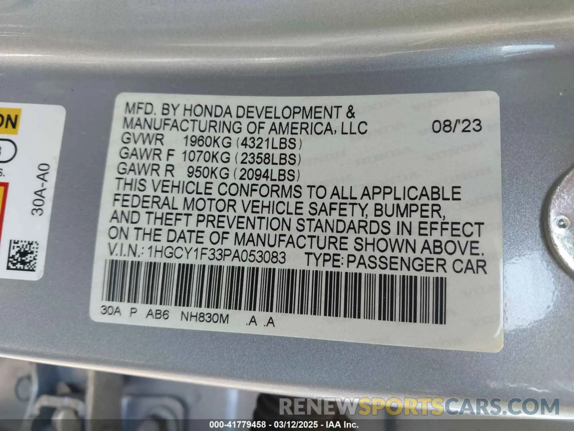 9 Photograph of a damaged car 1HGCY1F33PA053083 HONDA ACCORD 2023