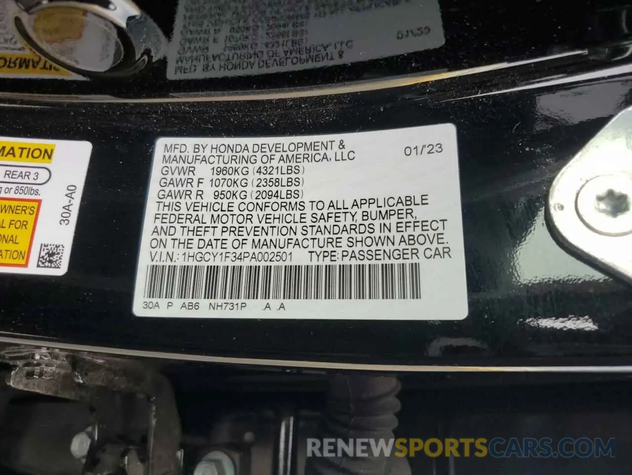 12 Photograph of a damaged car 1HGCY1F34PA002501 HONDA ACCORD 2023