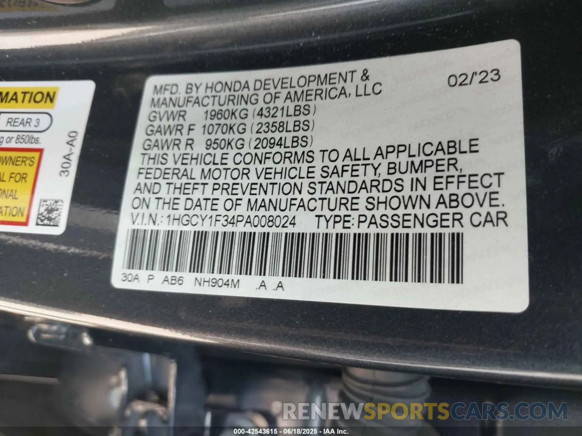 9 Photograph of a damaged car 1HGCY1F34PA008024 HONDA ACCORD 2023