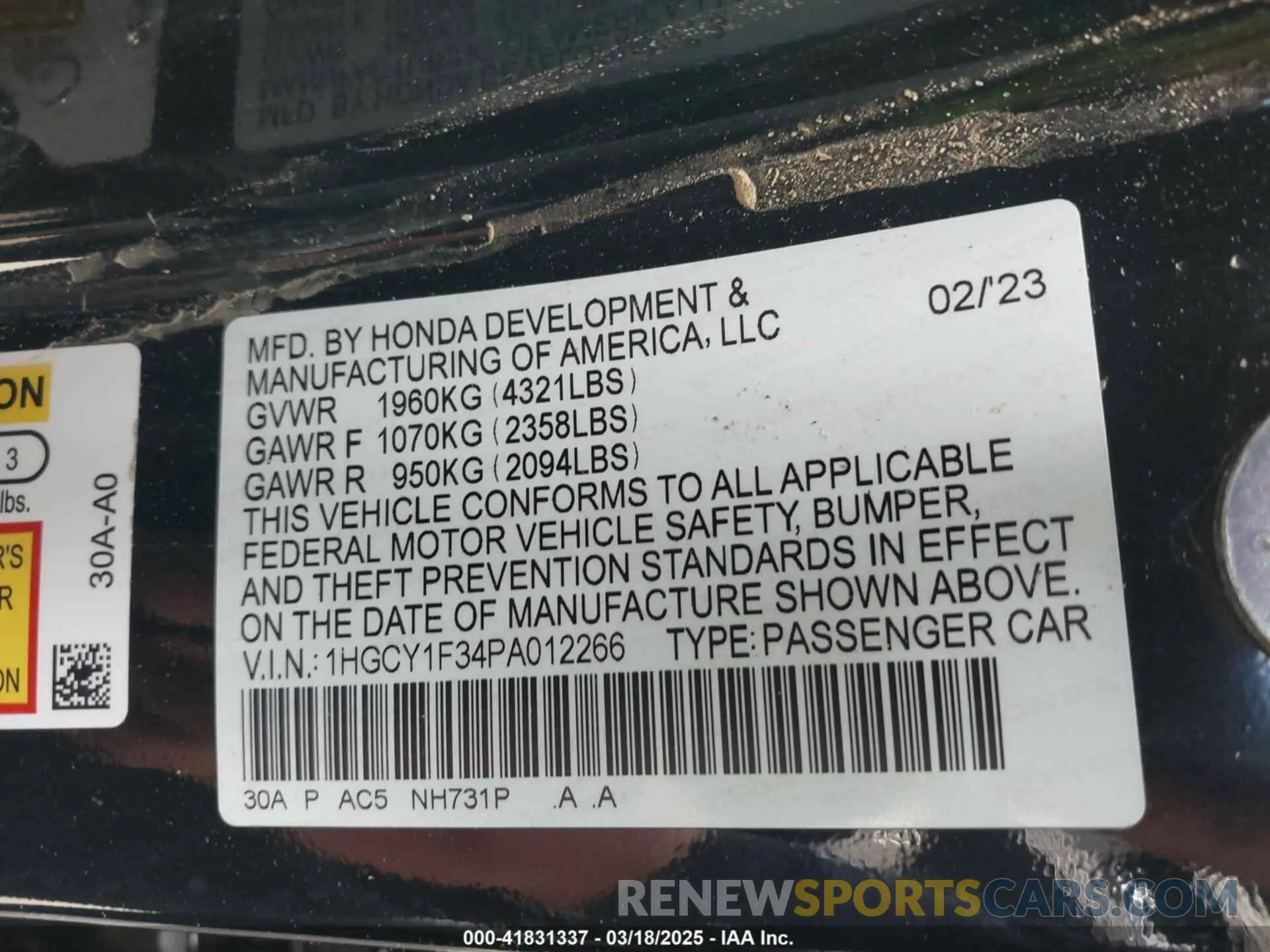 9 Photograph of a damaged car 1HGCY1F34PA012266 HONDA ACCORD 2023