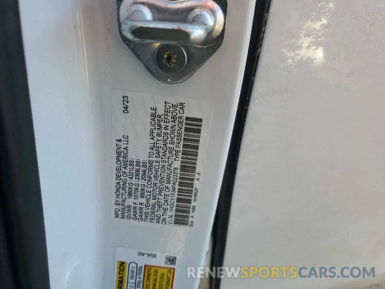 14 Photograph of a damaged car 1HGCY1F34PA023378 HONDA ACCORD 2023