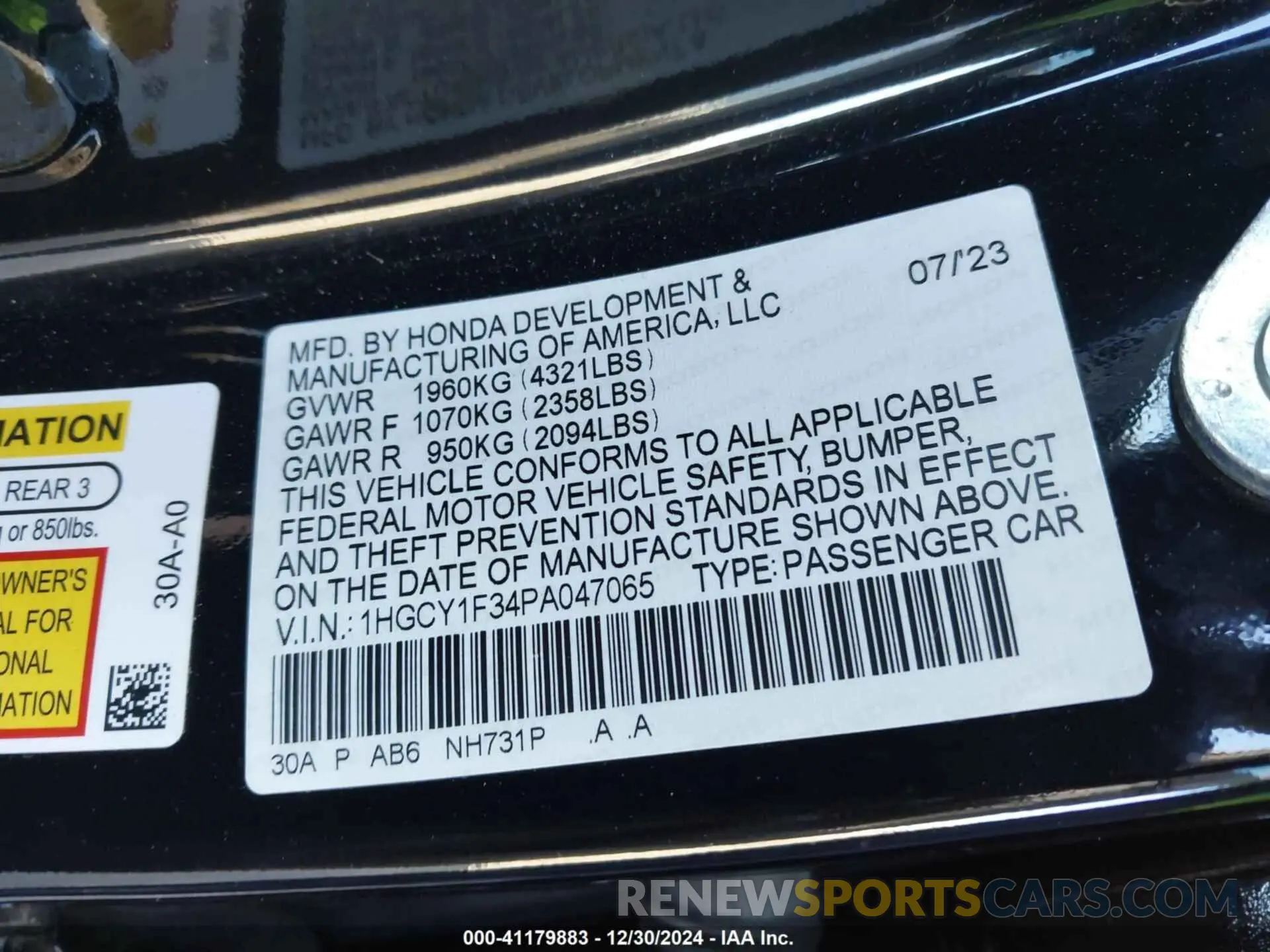 9 Photograph of a damaged car 1HGCY1F34PA047065 HONDA ACCORD 2023