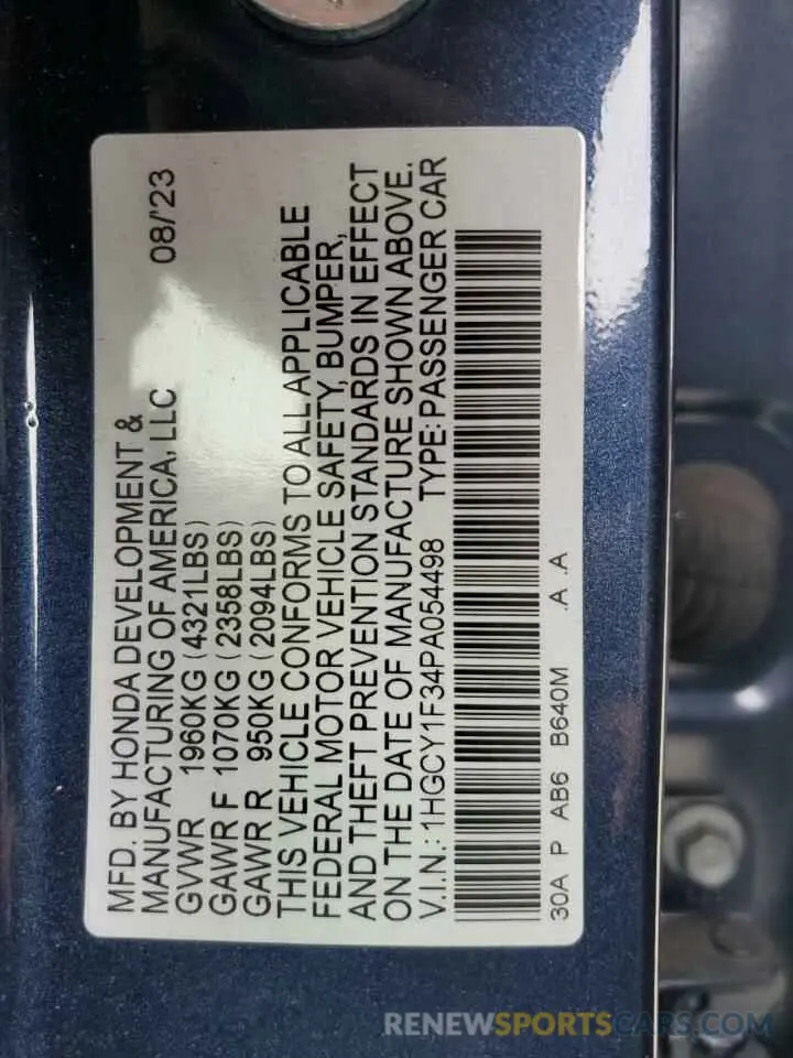 12 Photograph of a damaged car 1HGCY1F34PA054498 HONDA ACCORD 2023