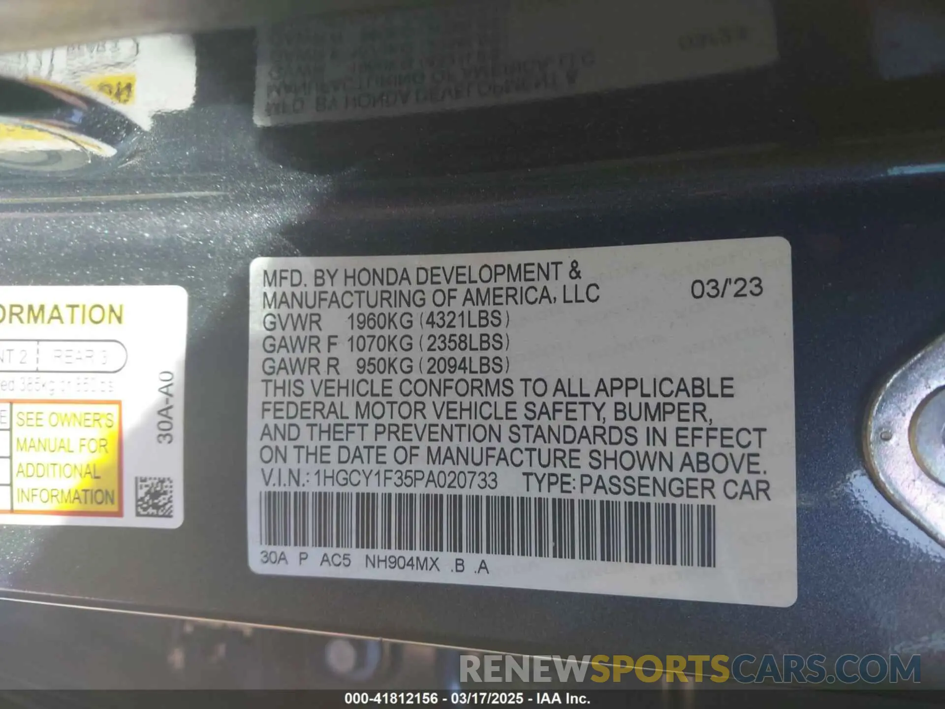 9 Photograph of a damaged car 1HGCY1F35PA020733 HONDA ACCORD 2023