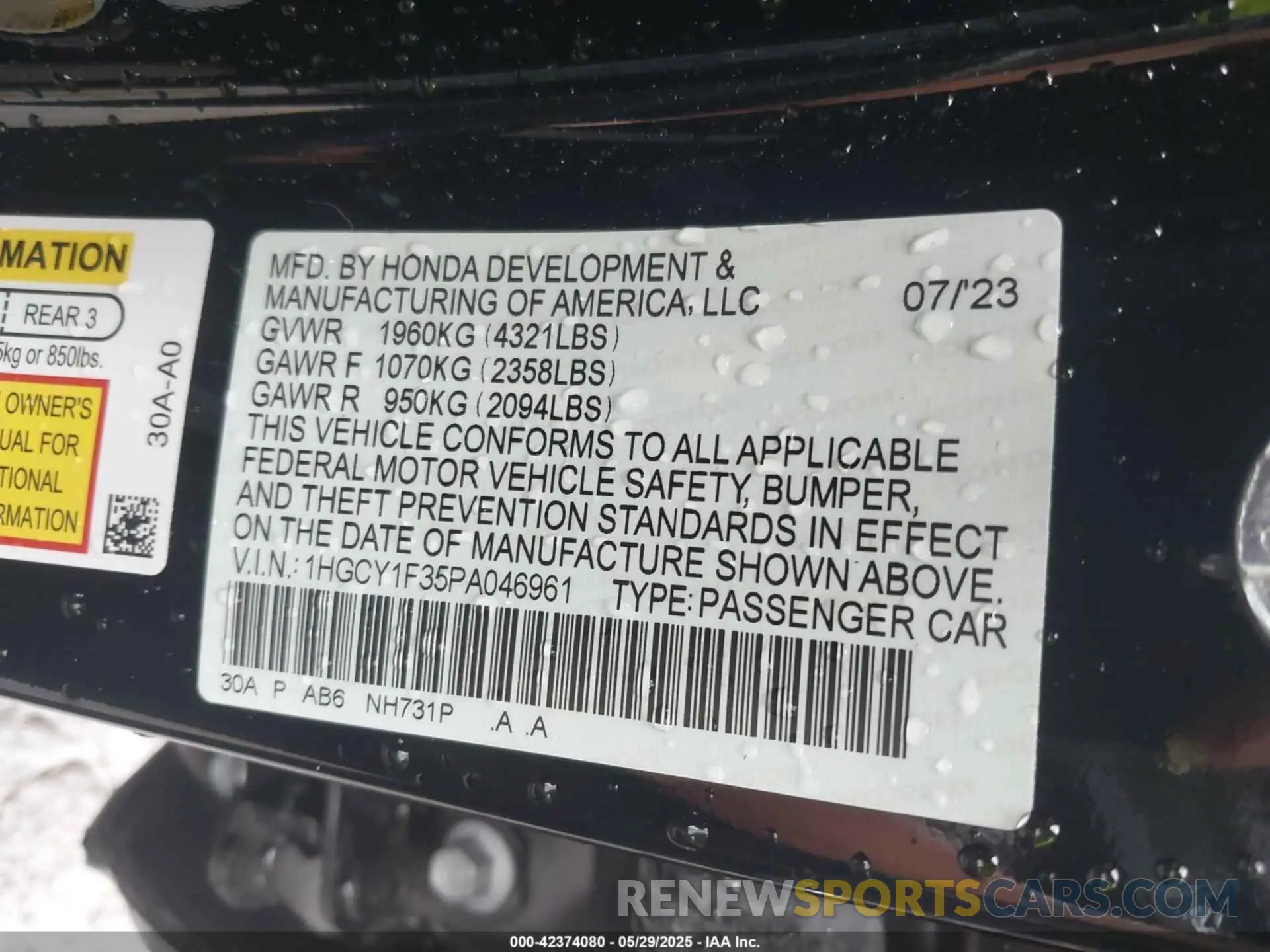 9 Photograph of a damaged car 1HGCY1F35PA046961 HONDA ACCORD 2023