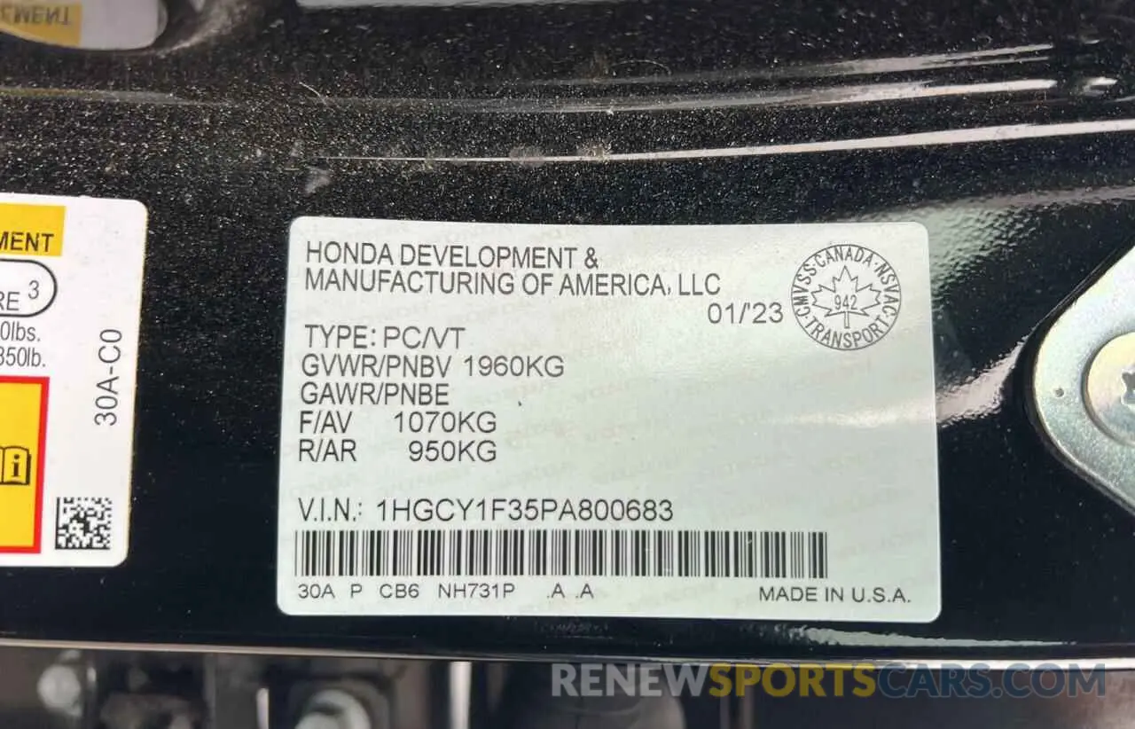 10 Photograph of a damaged car 1HGCY1F35PA800683 HONDA ACCORD 2023