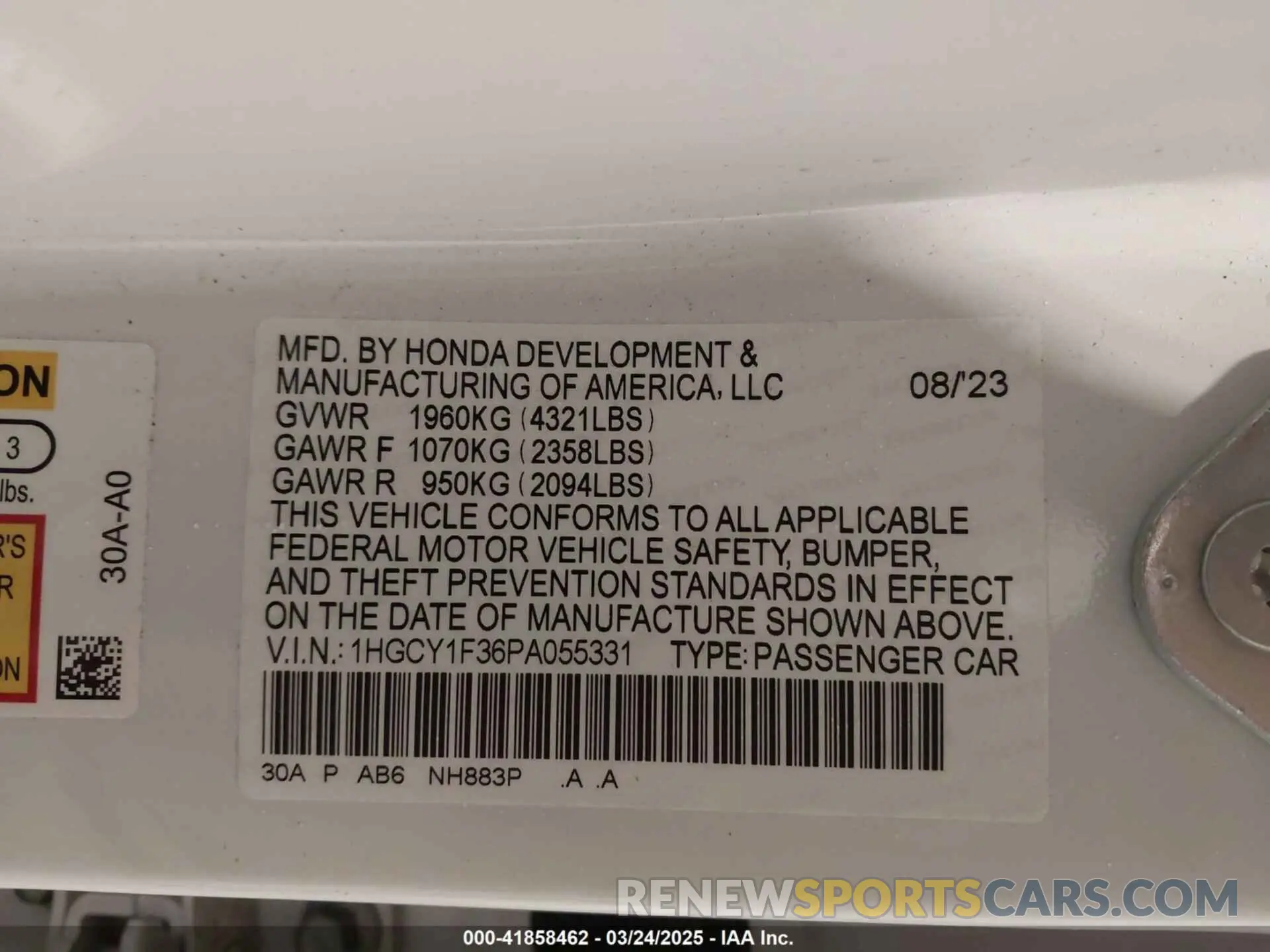9 Photograph of a damaged car 1HGCY1F36PA055331 HONDA ACCORD 2023