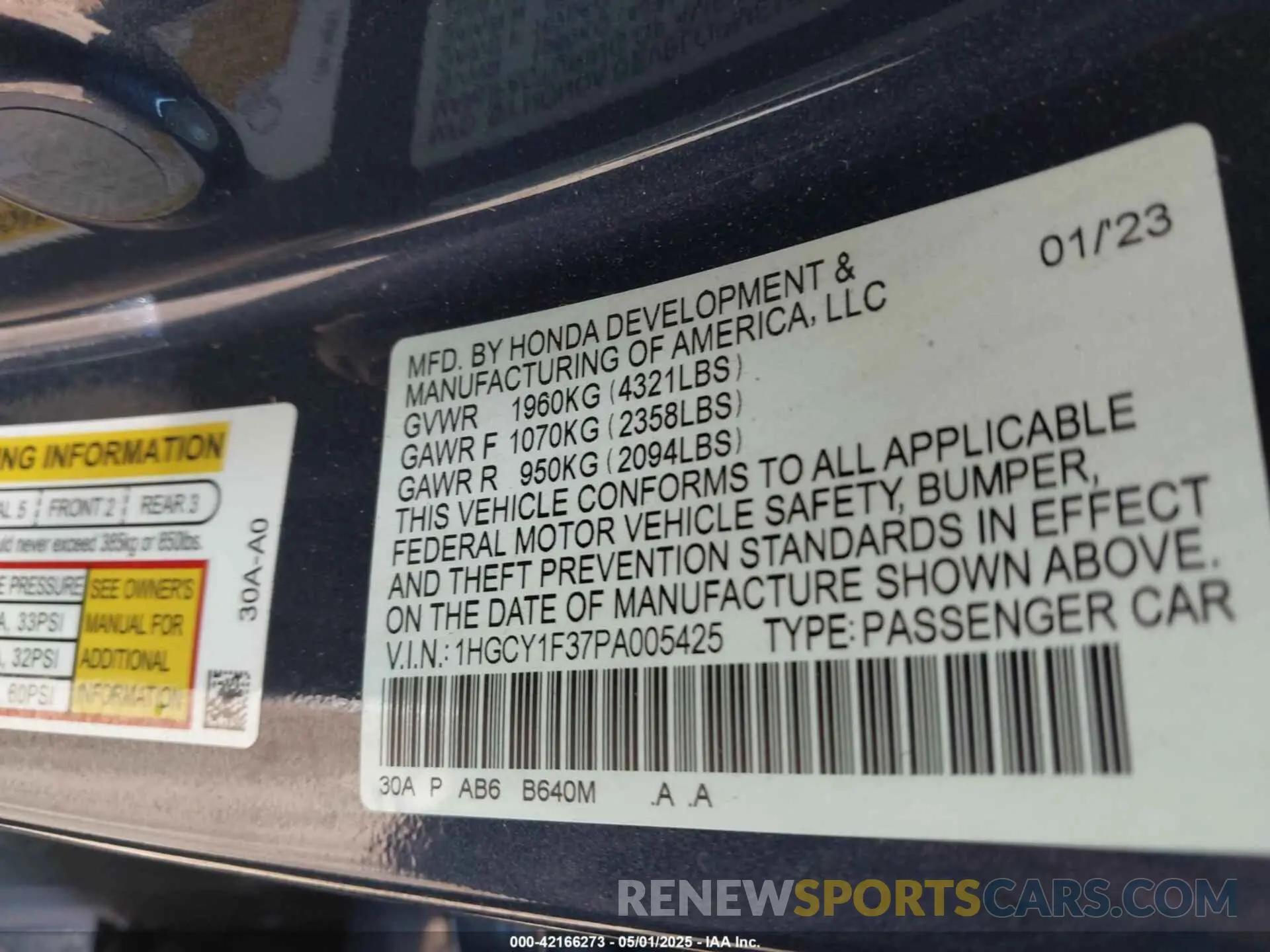9 Photograph of a damaged car 1HGCY1F37PA005425 HONDA ACCORD 2023