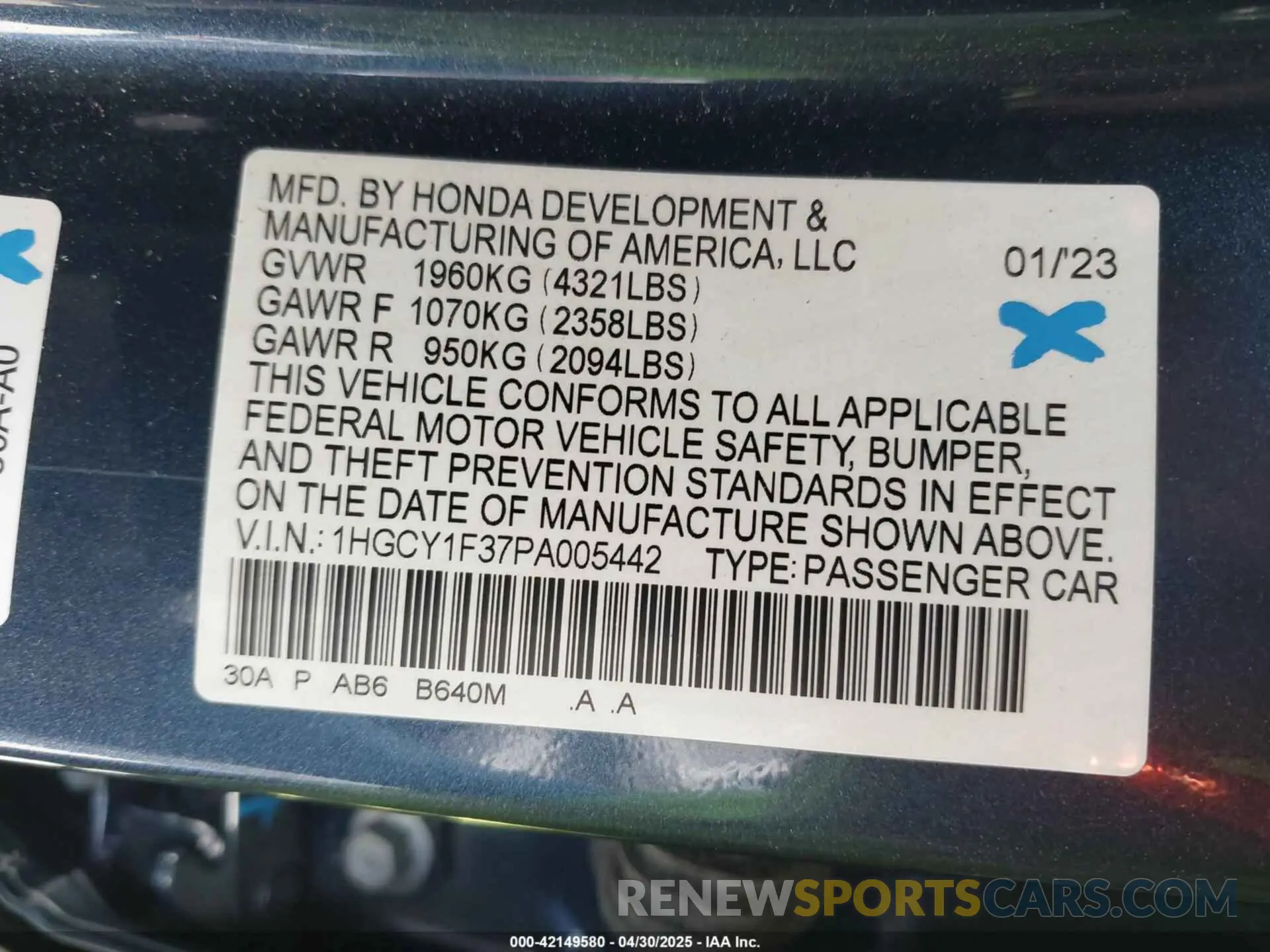 9 Photograph of a damaged car 1HGCY1F37PA005442 HONDA ACCORD 2023