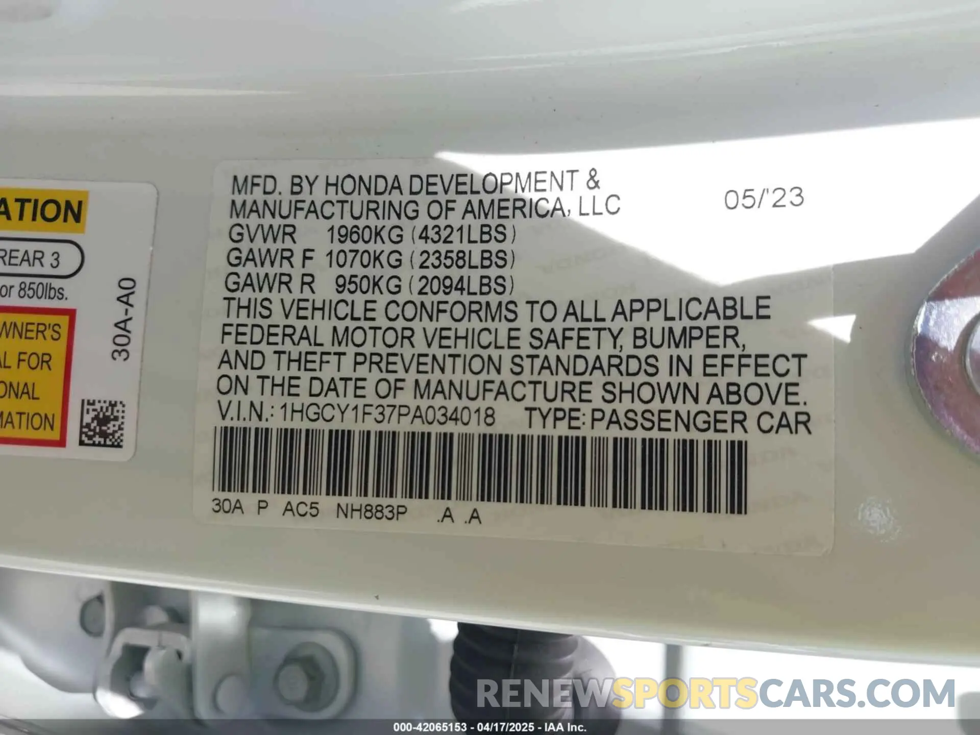 9 Photograph of a damaged car 1HGCY1F37PA034018 HONDA ACCORD 2023