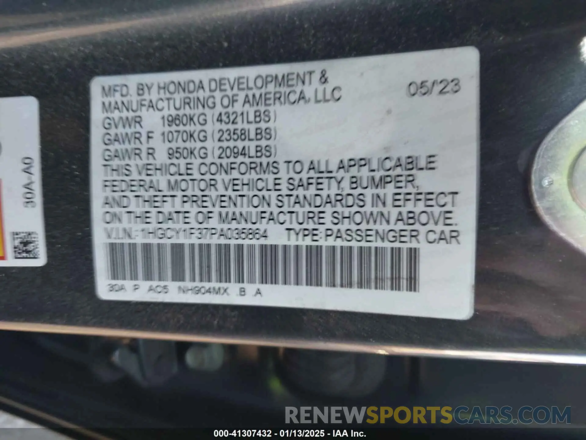 9 Photograph of a damaged car 1HGCY1F37PA035864 HONDA ACCORD 2023