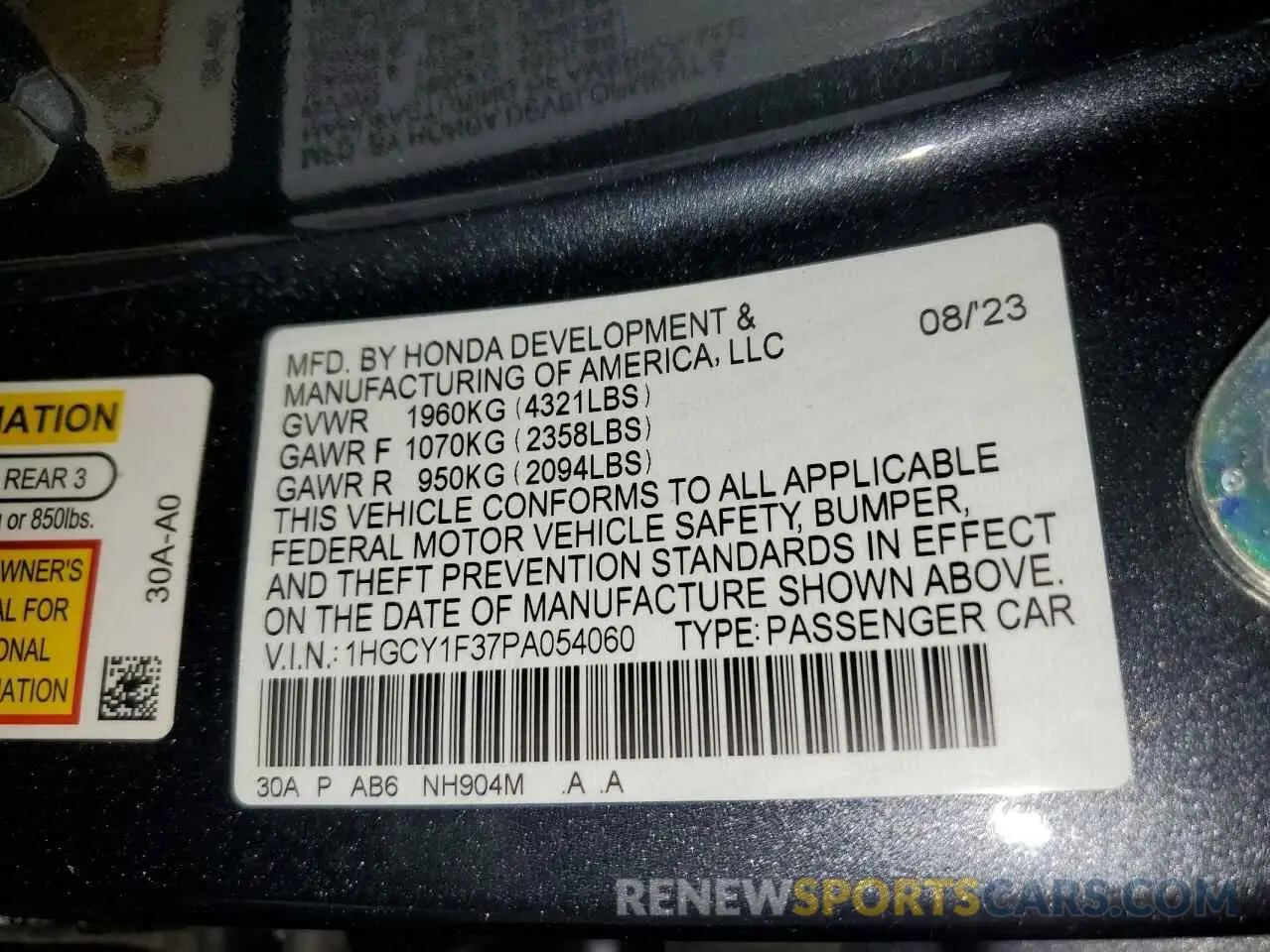 12 Photograph of a damaged car 1HGCY1F37PA054060 HONDA ACCORD 2023