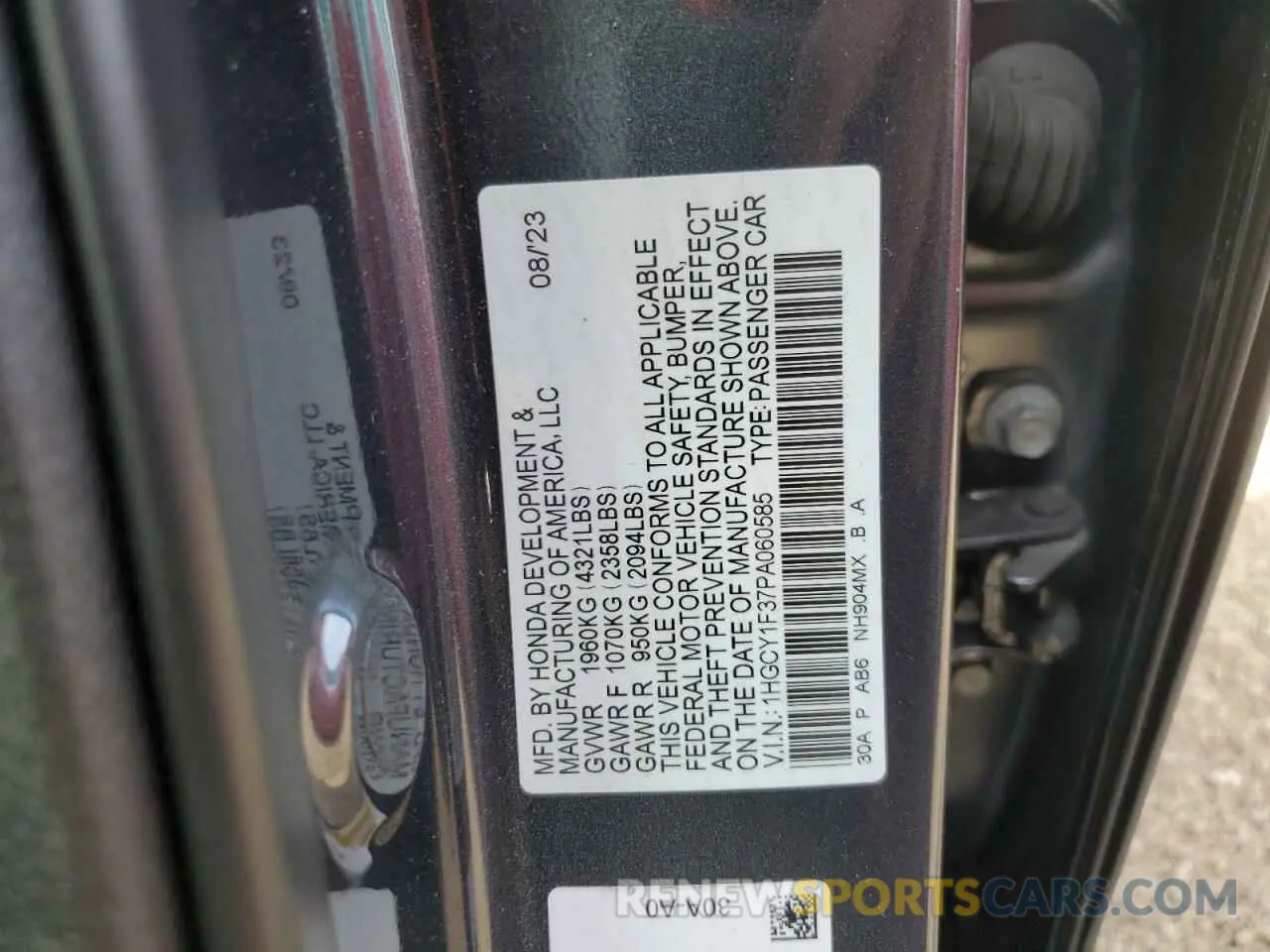 12 Photograph of a damaged car 1HGCY1F37PA060585 HONDA ACCORD 2023