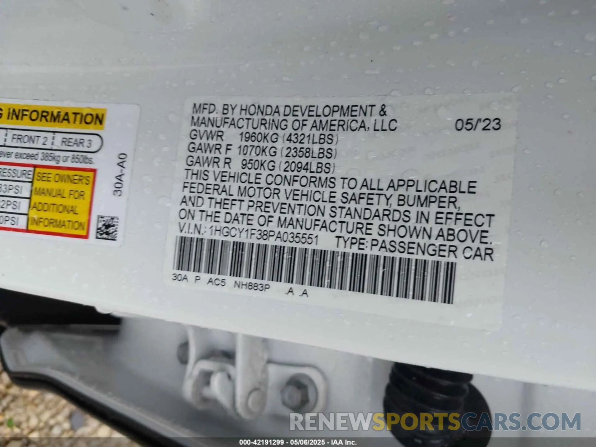 9 Photograph of a damaged car 1HGCY1F38PA035551 HONDA ACCORD 2023