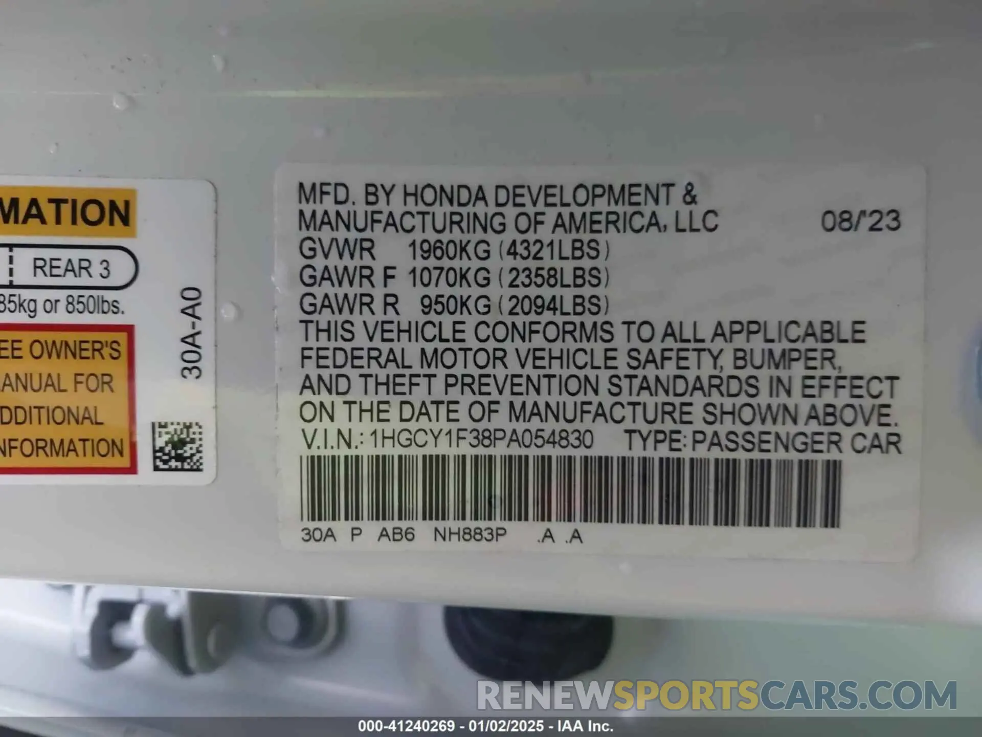 9 Photograph of a damaged car 1HGCY1F38PA054830 HONDA ACCORD 2023
