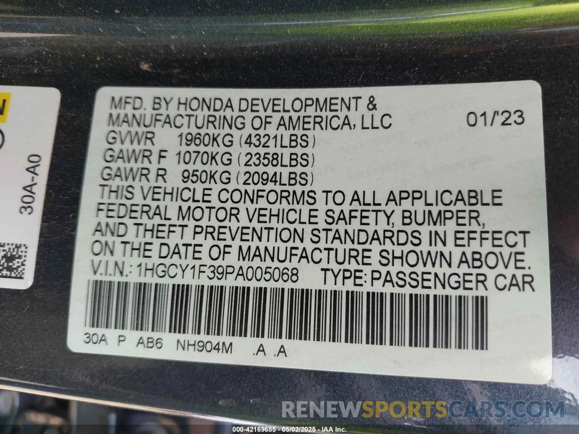 9 Photograph of a damaged car 1HGCY1F39PA005068 HONDA ACCORD 2023