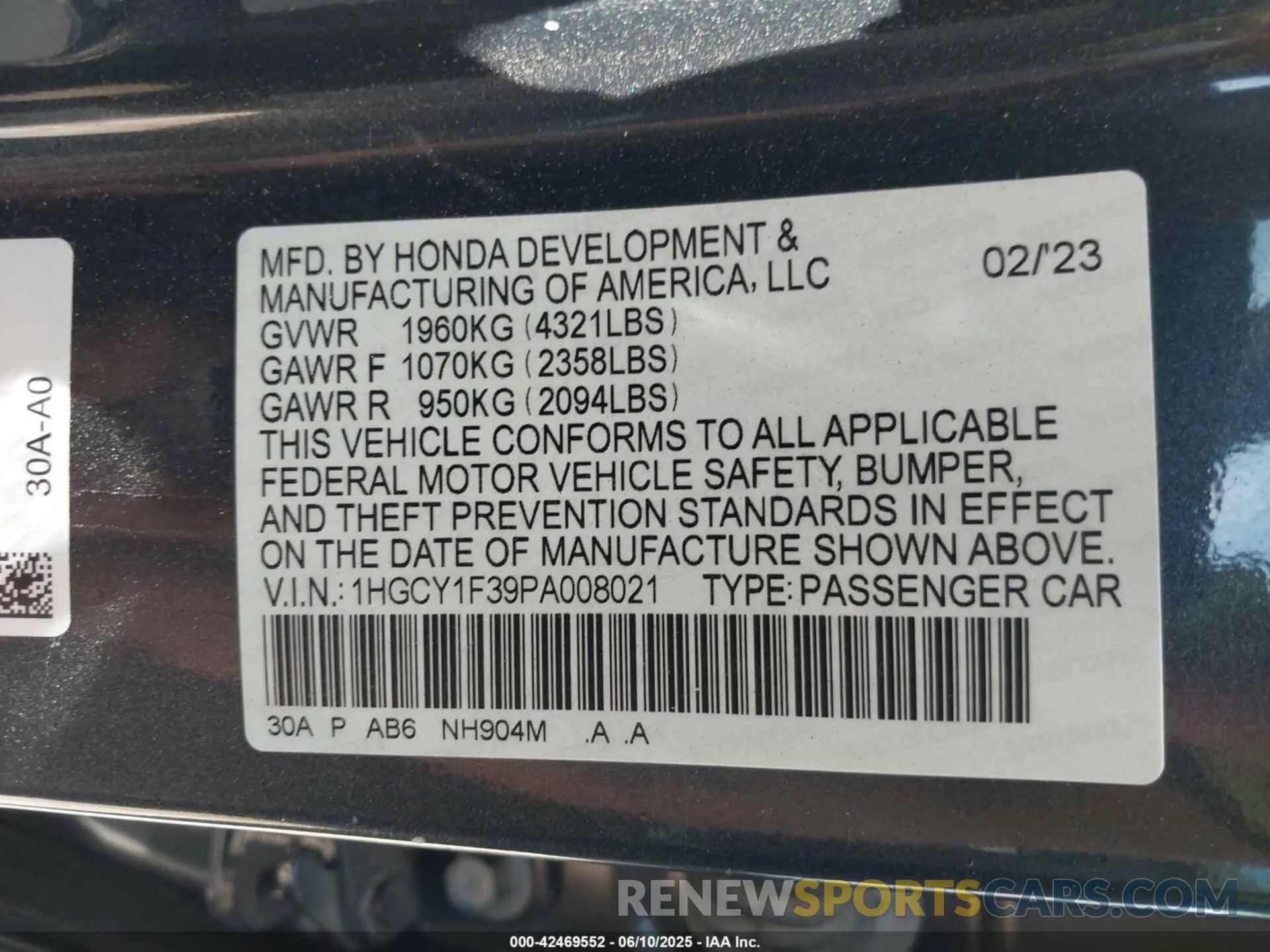 9 Photograph of a damaged car 1HGCY1F39PA008021 HONDA ACCORD 2023