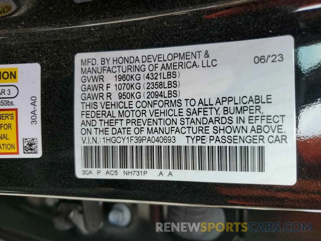 12 Photograph of a damaged car 1HGCY1F39PA040693 HONDA ACCORD 2023