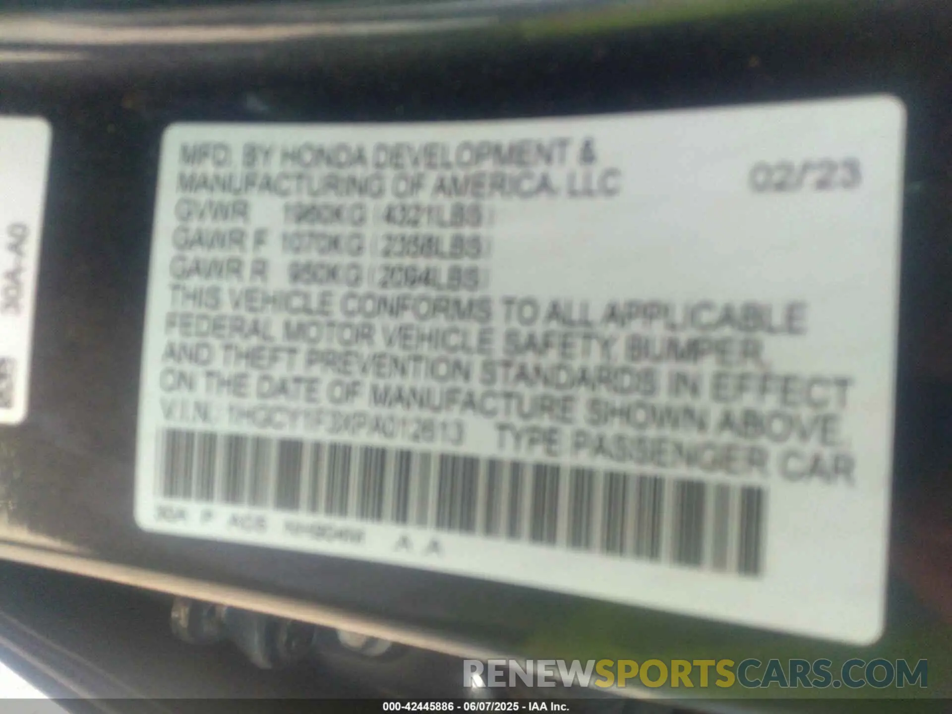 9 Photograph of a damaged car 1HGCY1F3XPA012613 HONDA ACCORD 2023