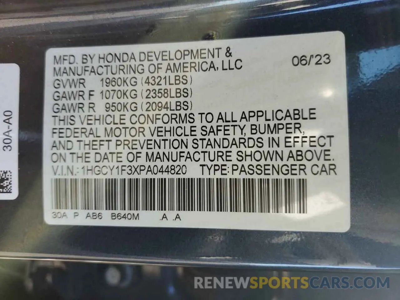 14 Photograph of a damaged car 1HGCY1F3XPA044820 HONDA ACCORD 2023