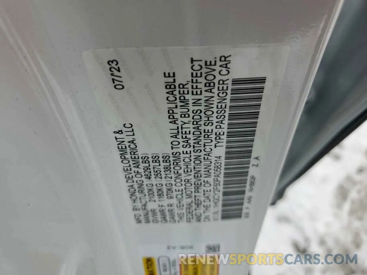 12 Photograph of a damaged car 1HGCY2F50PA058314 HONDA ACCORD 2023