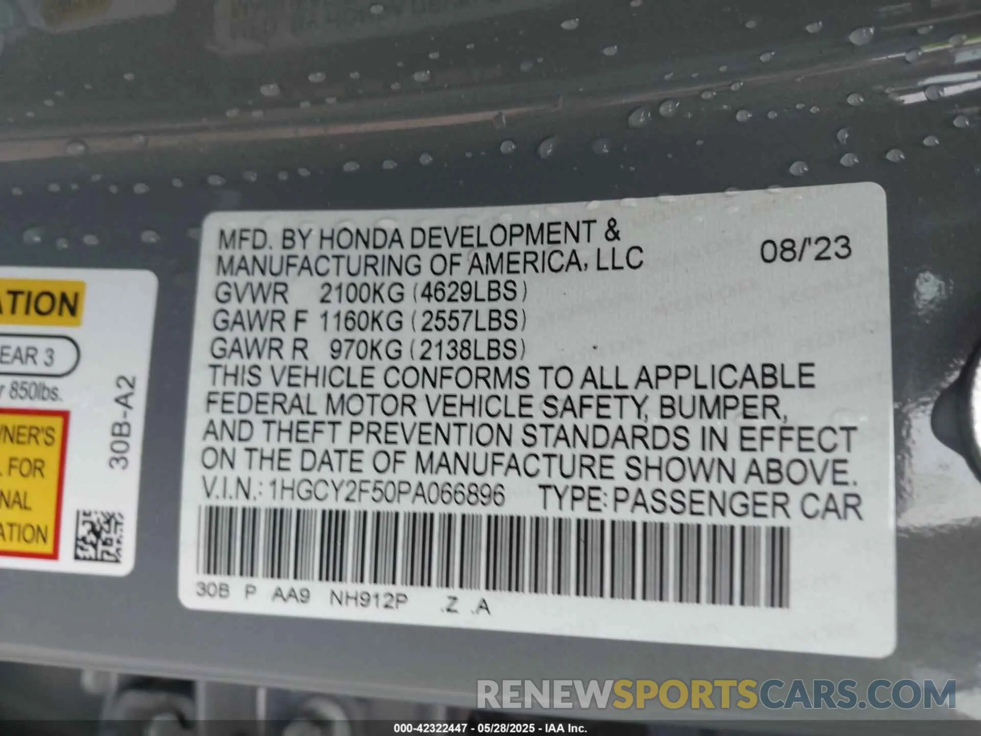 9 Photograph of a damaged car 1HGCY2F50PA066896 HONDA ACCORD 2023