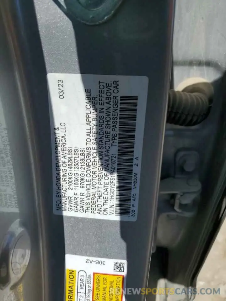 15 Photograph of a damaged car 1HGCY2F51PA016721 HONDA ACCORD 2023